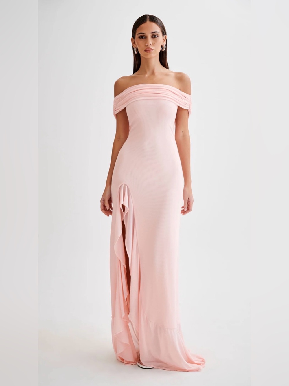 Off-Shoulder Blush Pink Evening Gown - Picture 3 of 11